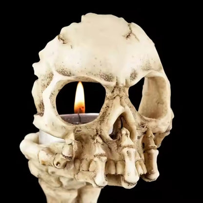 Skull Hand Candle Holder - Realistic Details, Placed On The Tabletop, Lit Candles, Is A Combination Of Personality And Art