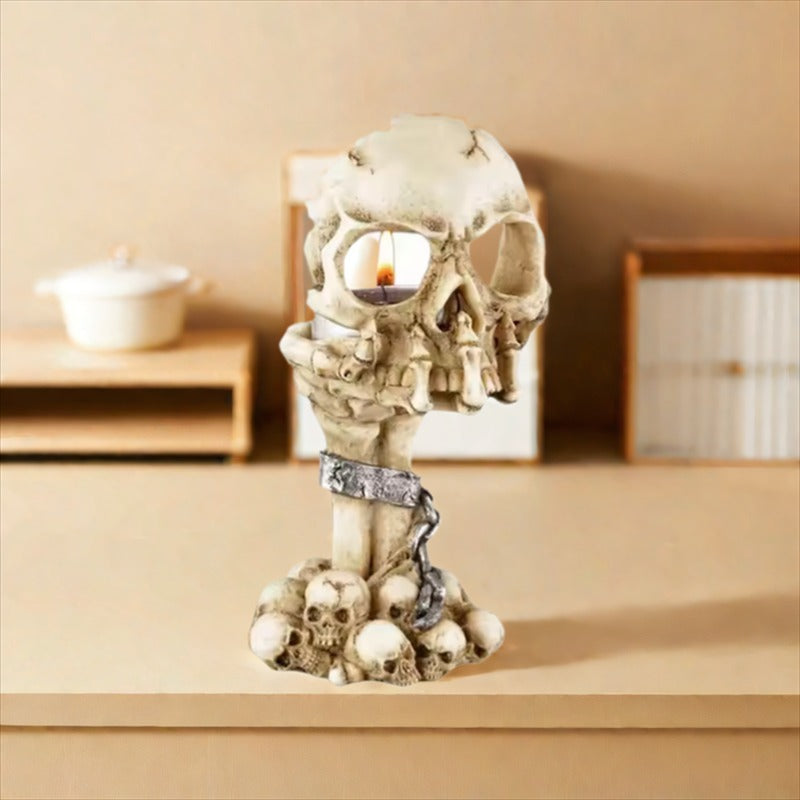 Skull Hand Candle Holder - Realistic Details, Placed On The Tabletop, Lit Candles, Is A Combination Of Personality And Art